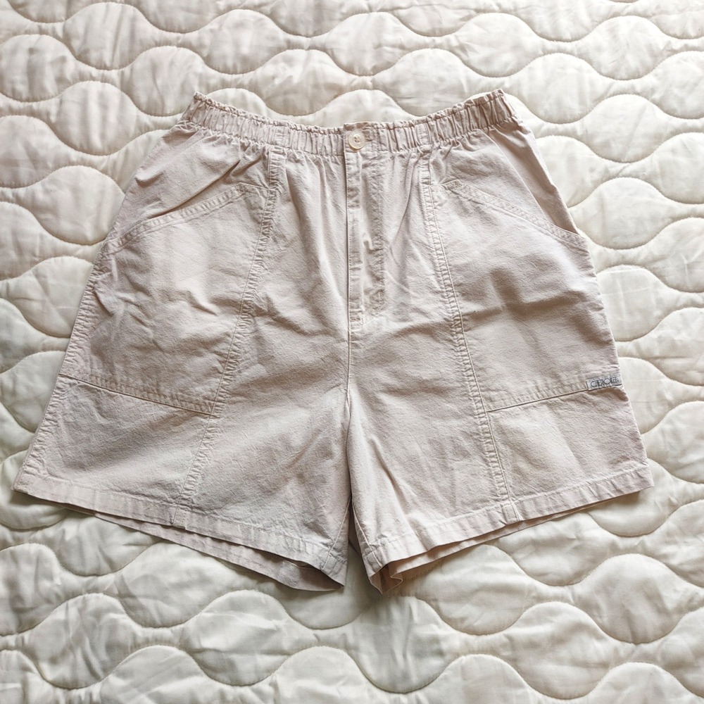 Cherokee Vintage 90s High Waisted Cotton Shorts Beige Khaki Size M Elastic Waist